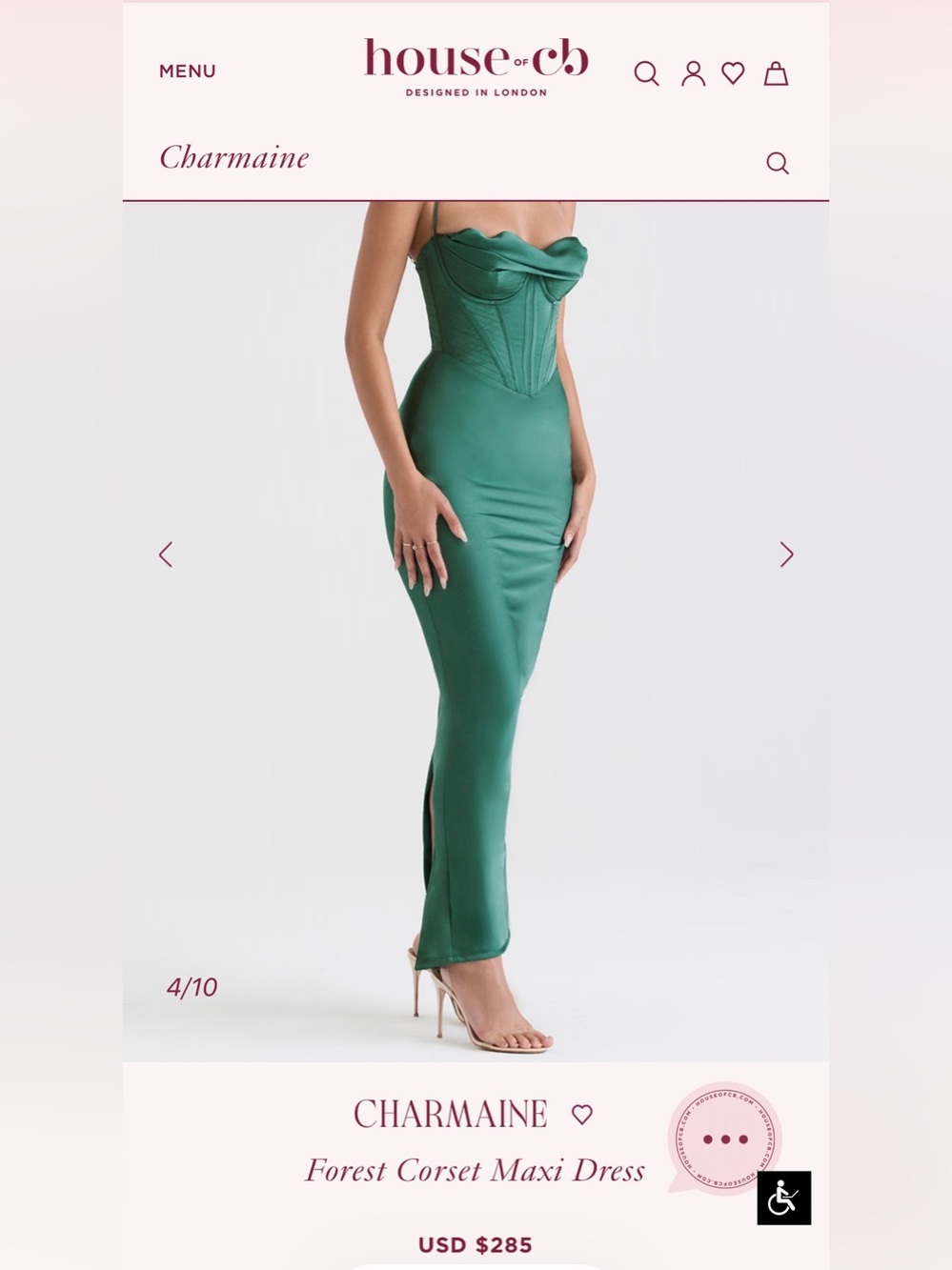 House of CB Forest Corset Maxi Dress — Forest Green